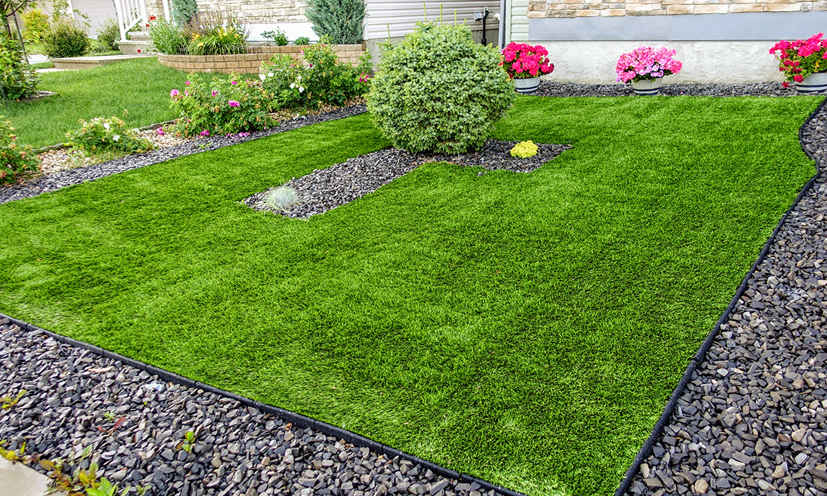 Residential backyard artificial turf installation in Fort Worth TX home