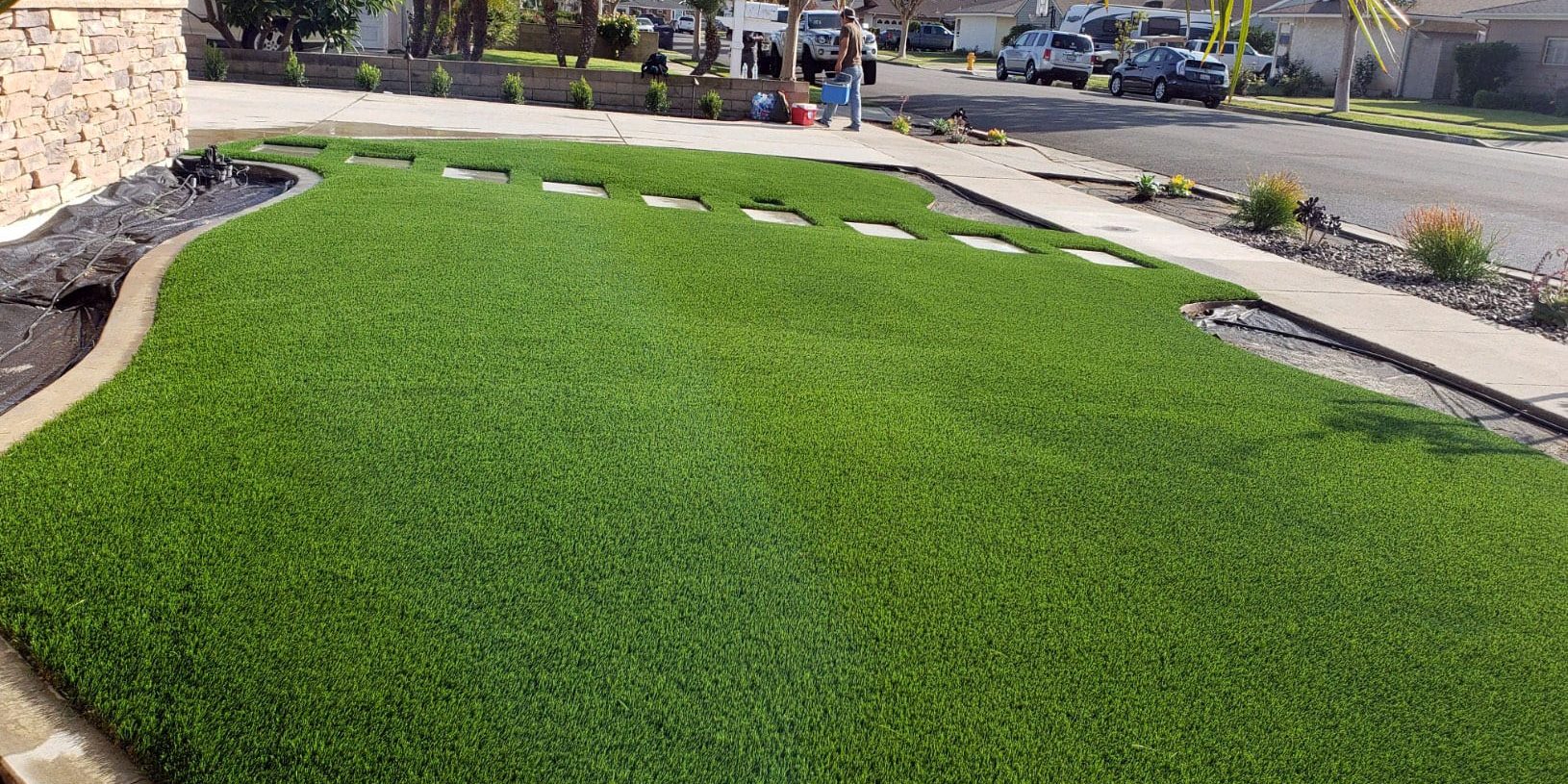 Beautiful front yard artificial turf installation in Fort Worth TX